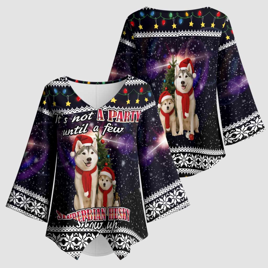 Siberian Husky Show Up Xmas Christmas Kimono Sleeve Blouse Xmas Holiday Patterns - Wonder Print Shop