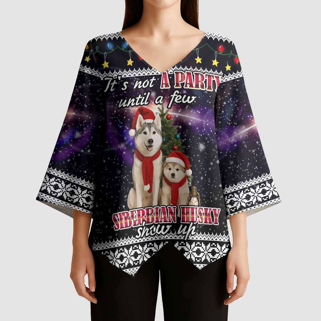 Siberian Husky Show Up Xmas Christmas Kimono Sleeve Blouse Xmas Holiday Patterns - Wonder Print Shop
