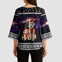 Siberian Husky Show Up Xmas Christmas Kimono Sleeve Blouse Xmas Holiday Patterns - Wonder Print Shop