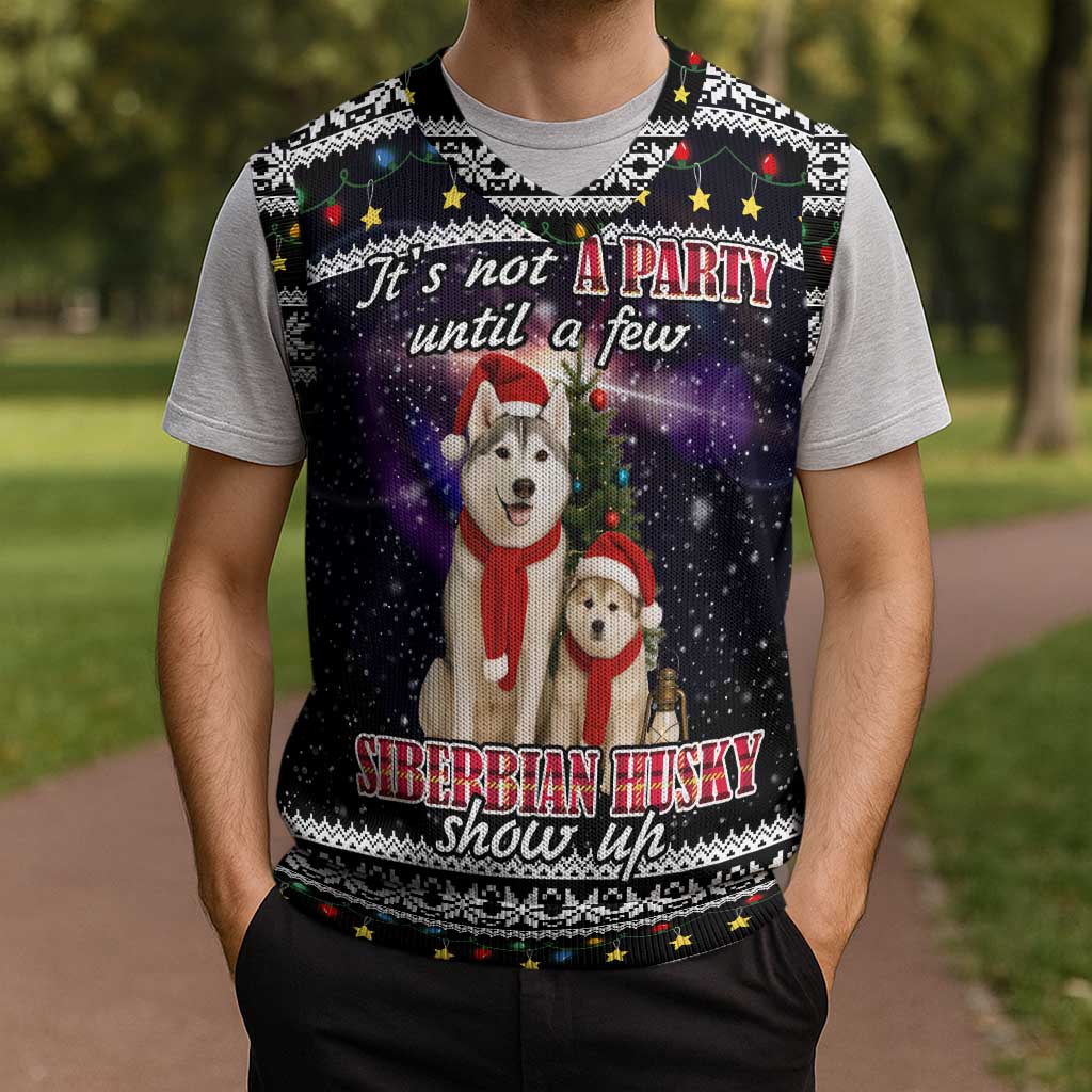Siberian Husky Show Up Xmas Christmas Knitted V-Neck Vest Xmas Holiday Patterns - Wonder Print Shop