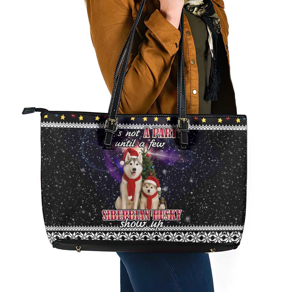 Siberian Husky Show Up Xmas Christmas Leather Tote Bag Xmas Holiday Patterns - Wonder Print Shop