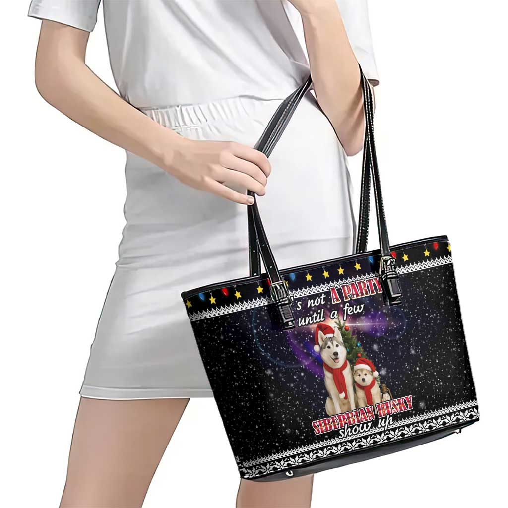 Siberian Husky Show Up Xmas Christmas Leather Tote Bag Xmas Holiday Patterns - Wonder Print Shop