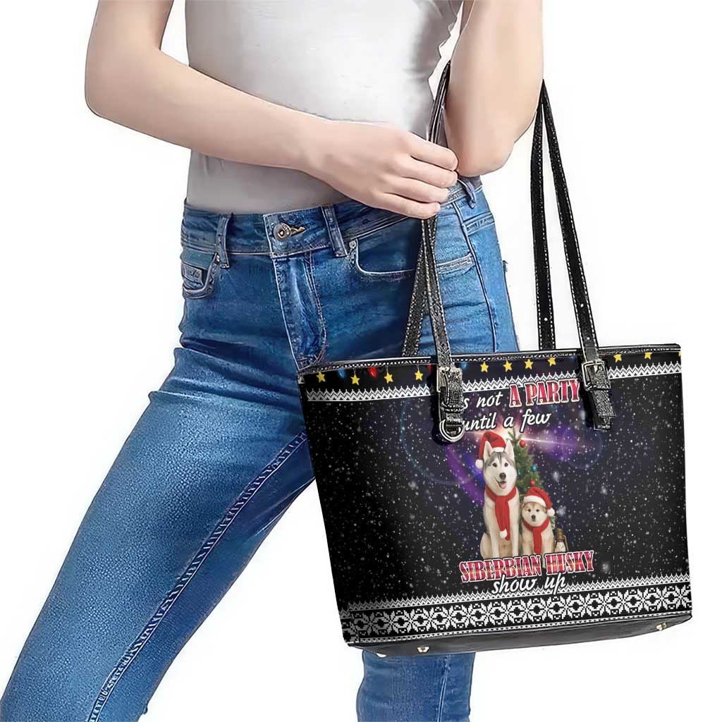 Siberian Husky Show Up Xmas Christmas Leather Tote Bag Xmas Holiday Patterns - Wonder Print Shop