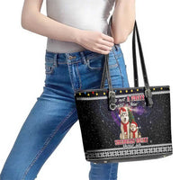Siberian Husky Show Up Xmas Christmas Leather Tote Bag Xmas Holiday Patterns - Wonder Print Shop