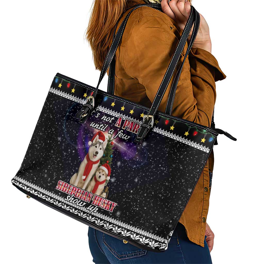 Siberian Husky Show Up Xmas Christmas Leather Tote Bag Xmas Holiday Patterns - Wonder Print Shop