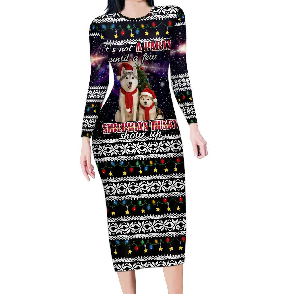 Siberian Husky Show Up Xmas Christmas Long Sleeve Bodycon Dress Xmas Holiday Patterns - Wonder Print Shop