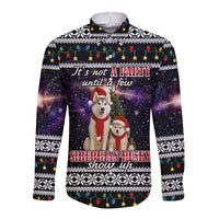Siberian Husky Show Up Xmas Christmas Long Sleeve Button Shirt Xmas Holiday Patterns - Wonder Print Shop