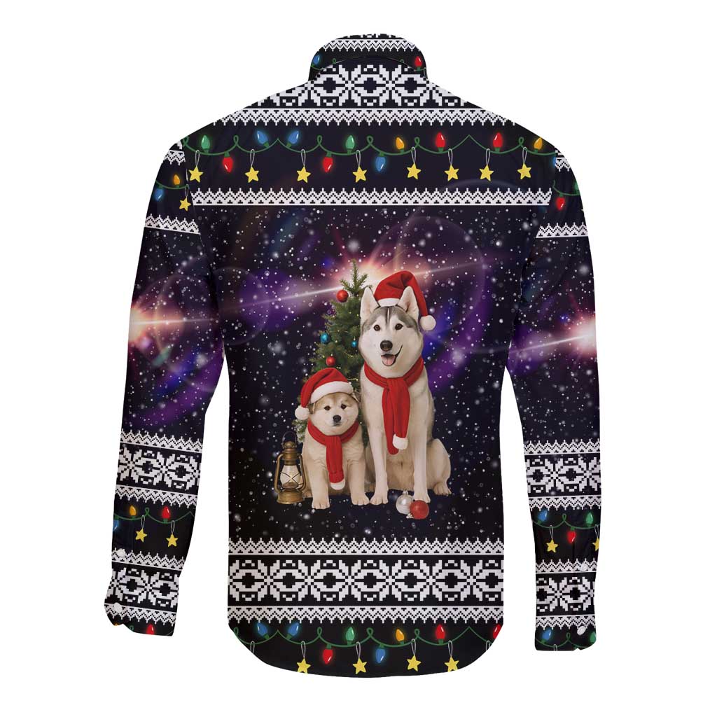 Siberian Husky Show Up Xmas Christmas Long Sleeve Button Shirt Xmas Holiday Patterns - Wonder Print Shop
