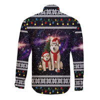 Siberian Husky Show Up Xmas Christmas Long Sleeve Button Shirt Xmas Holiday Patterns - Wonder Print Shop