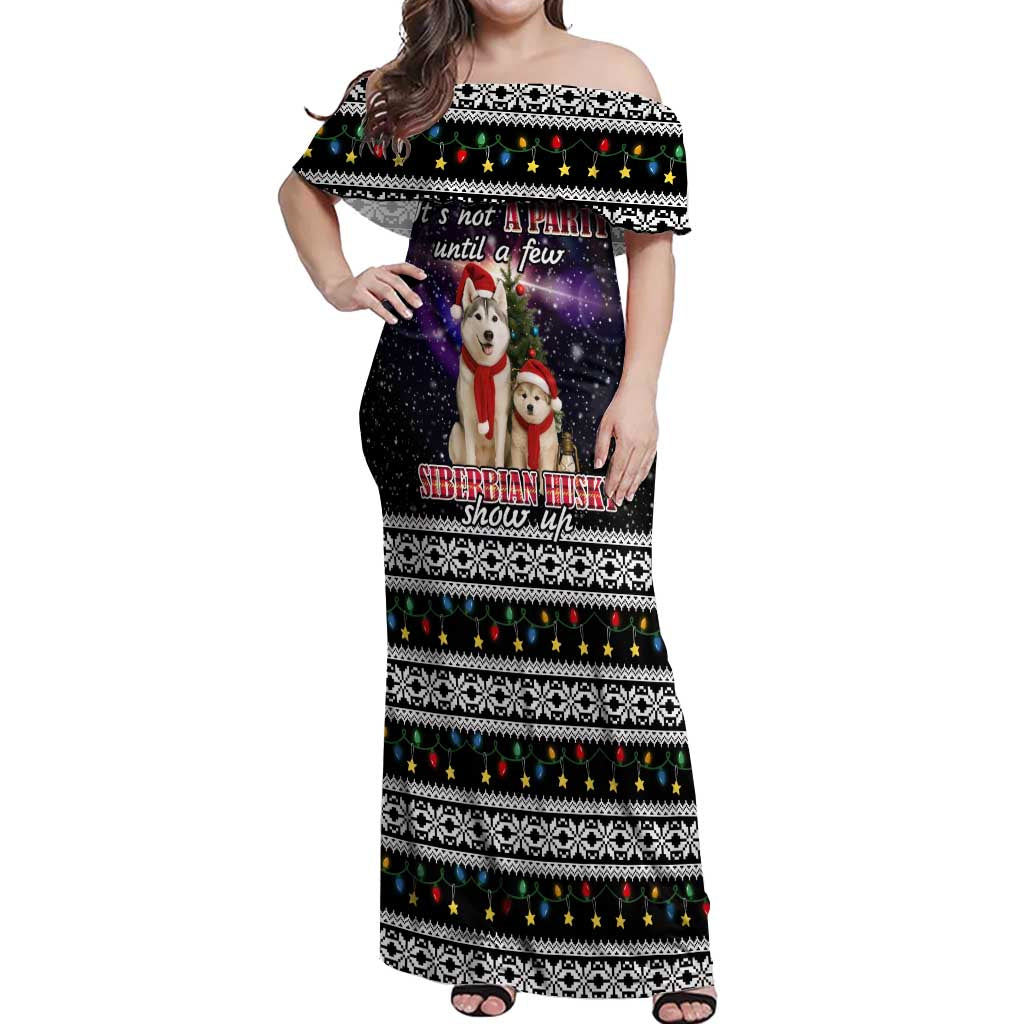 Siberian Husky Show Up Xmas Christmas Off Shoulder Maxi Dress Xmas Holiday Patterns - Wonder Print Shop