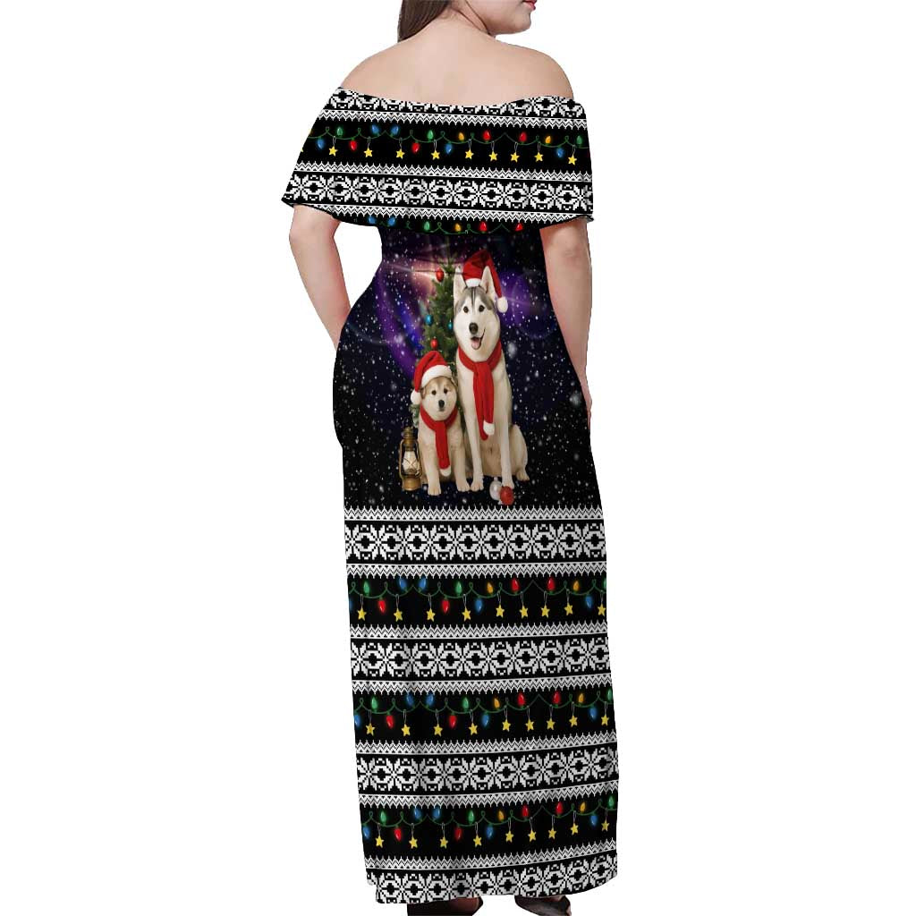 Siberian Husky Show Up Xmas Christmas Off Shoulder Maxi Dress Xmas Holiday Patterns - Wonder Print Shop