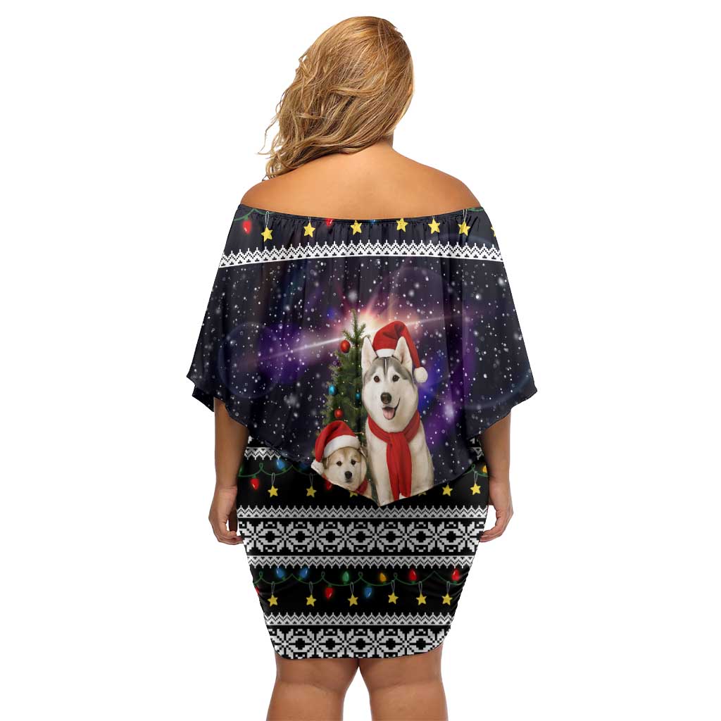 Siberian Husky Show Up Xmas Christmas Off Shoulder Short Dress Xmas Holiday Patterns - Wonder Print Shop