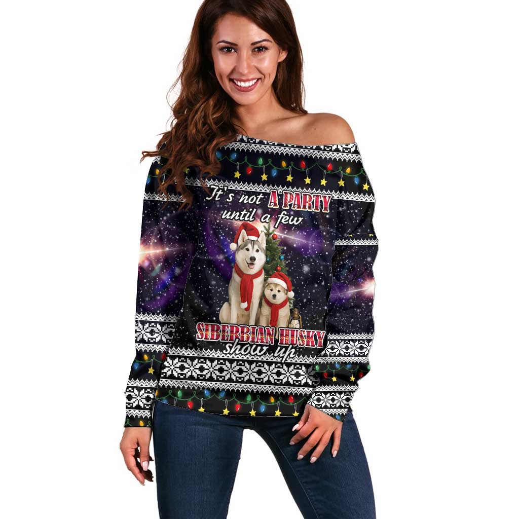 Siberian Husky Show Up Xmas Christmas Off Shoulder Sweater Xmas Holiday Patterns - Wonder Print Shop