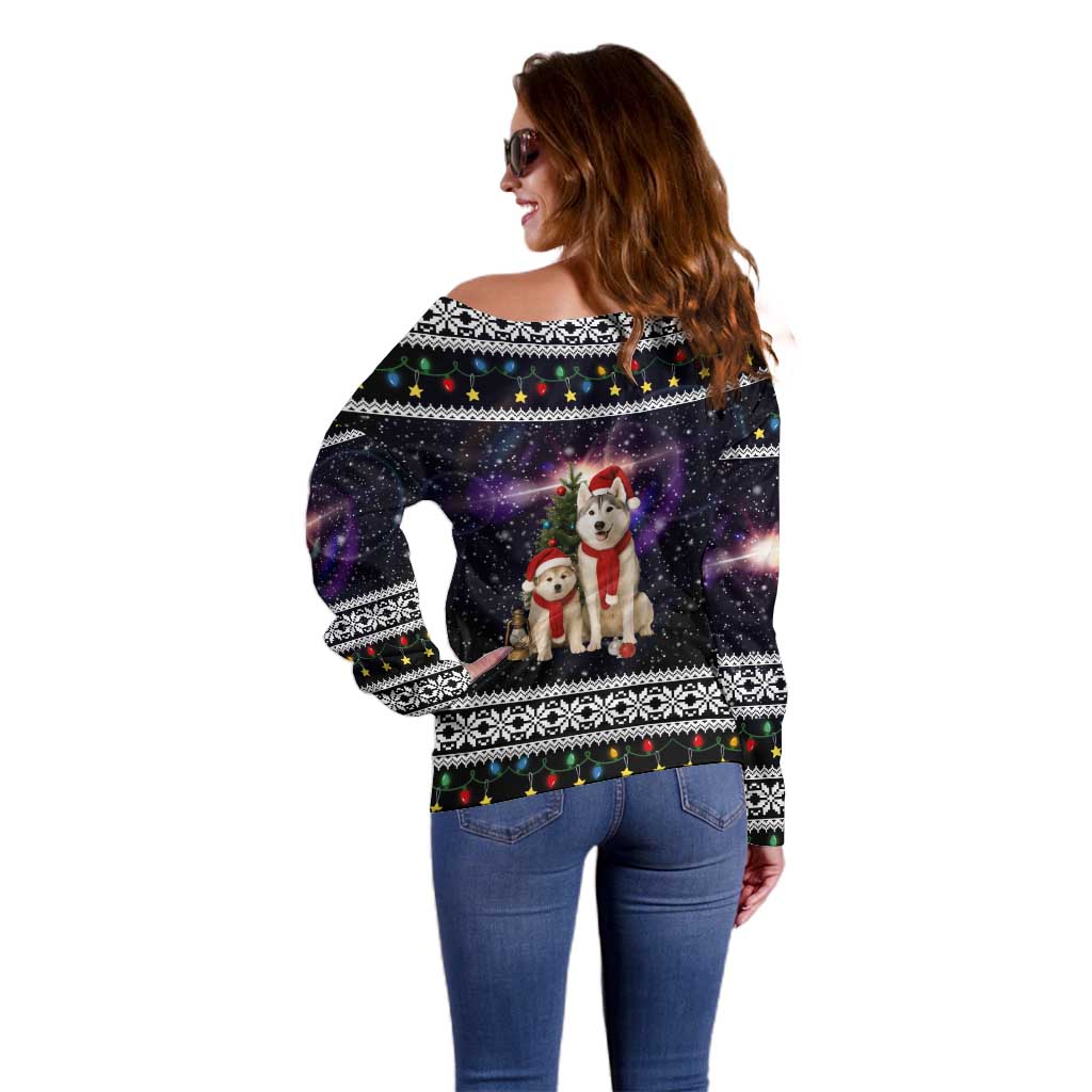 Siberian Husky Show Up Xmas Christmas Off Shoulder Sweater Xmas Holiday Patterns - Wonder Print Shop