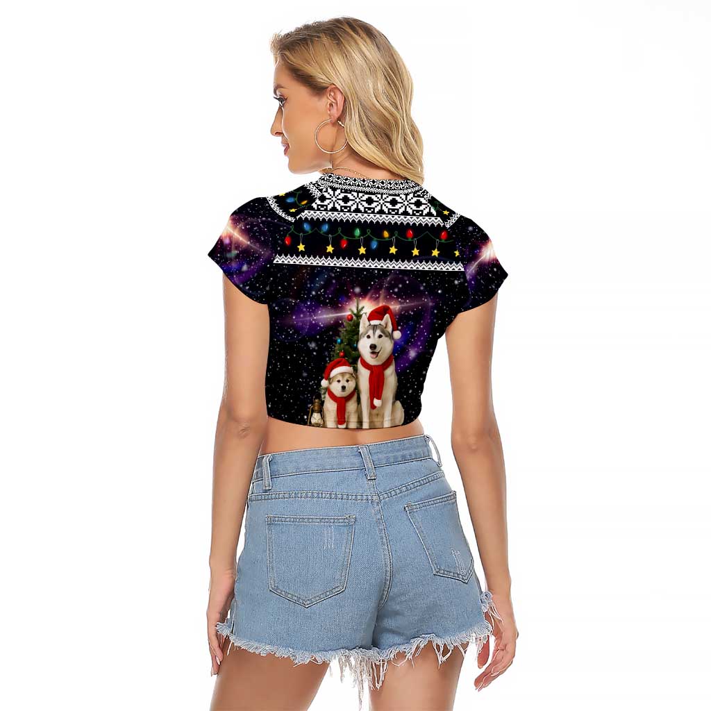 Siberian Husky Show Up Xmas Christmas Raglan Cropped T Shirt Xmas Holiday Patterns - Wonder Print Shop