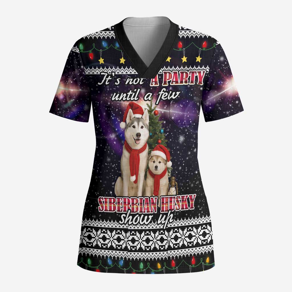 Siberian Husky Show Up Xmas Christmas Scrub Top Xmas Holiday Patterns - Wonder Print Shop