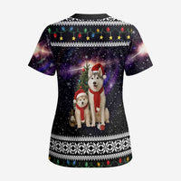 Siberian Husky Show Up Xmas Christmas Scrub Top Xmas Holiday Patterns - Wonder Print Shop