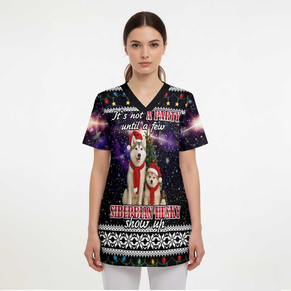 Siberian Husky Show Up Xmas Christmas Scrub Top Xmas Holiday Patterns - Wonder Print Shop