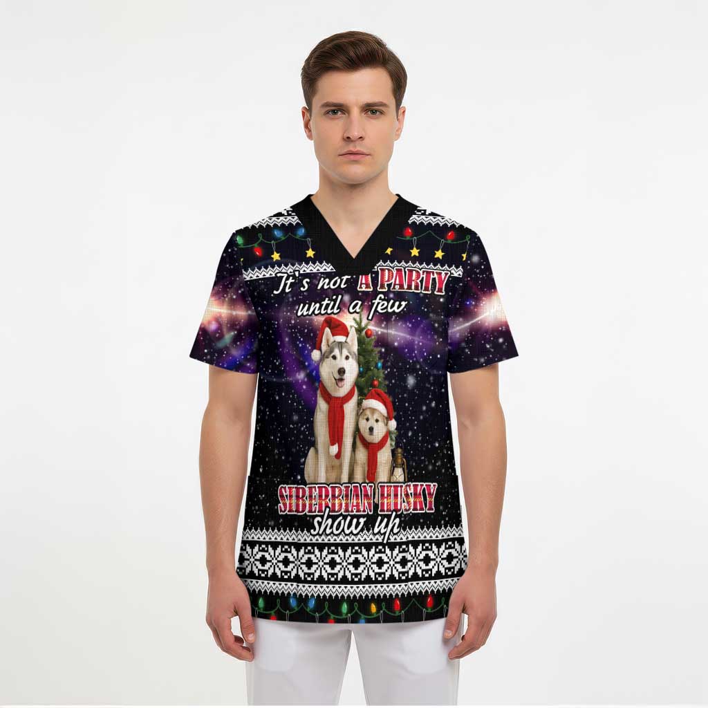 Siberian Husky Show Up Xmas Christmas Scrub Top Xmas Holiday Patterns - Wonder Print Shop