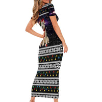 Siberian Husky Show Up Xmas Christmas Short Sleeve Bodycon Dress Xmas Holiday Patterns - Wonder Print Shop