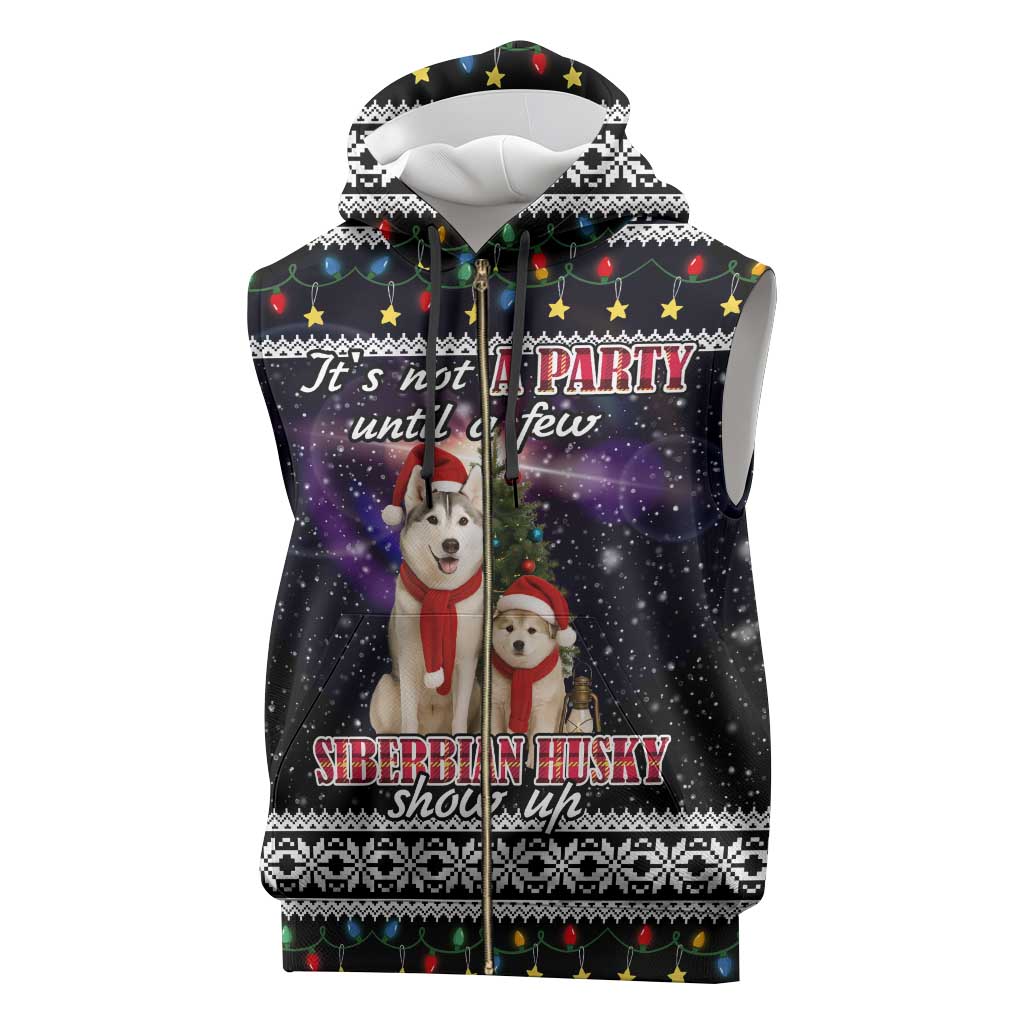 Siberian Husky Show Up Xmas Christmas Sleeveless Zip Hoodie Xmas Holiday Patterns - Wonder Print Shop