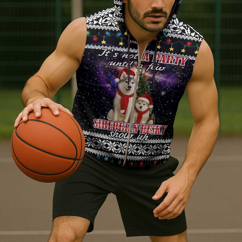 Siberian Husky Show Up Xmas Christmas Sleeveless Zip Hoodie Xmas Holiday Patterns - Wonder Print Shop