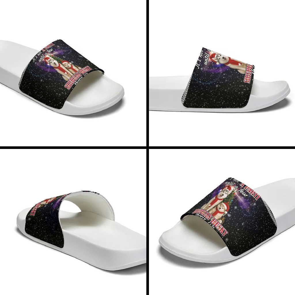 Siberian Husky Show Up Xmas Christmas Slide Sandals Xmas Holiday Patterns - Wonder Print Shop