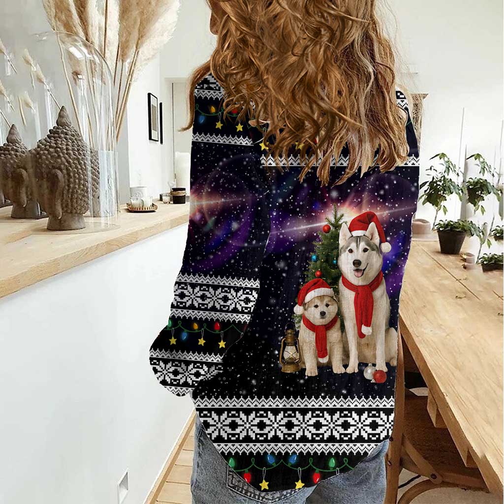 Siberian Husky Show Up Xmas Christmas Women Casual Shirt Xmas Holiday Patterns - Wonder Print Shop