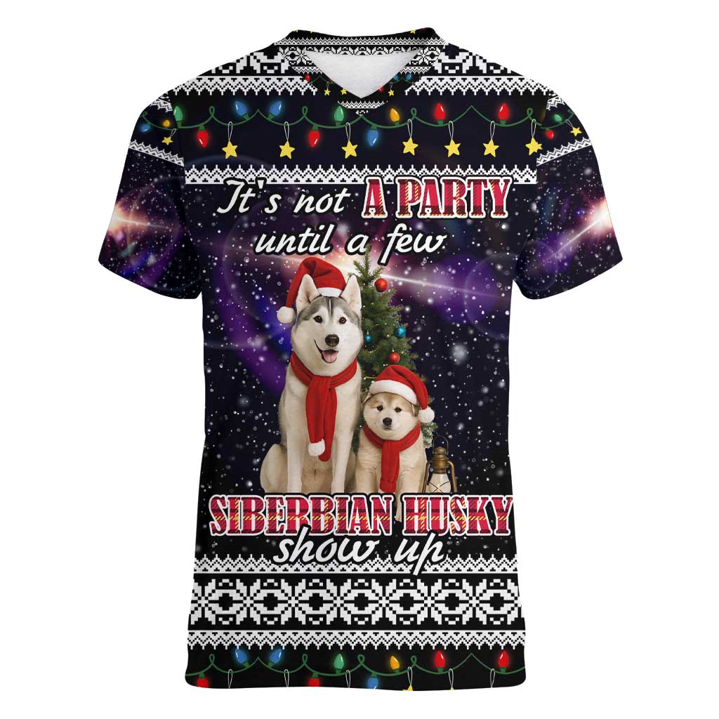 Siberian Husky Show Up Xmas Christmas Women V-Neck T-Shirt Xmas Holiday Patterns - Wonder Print Shop