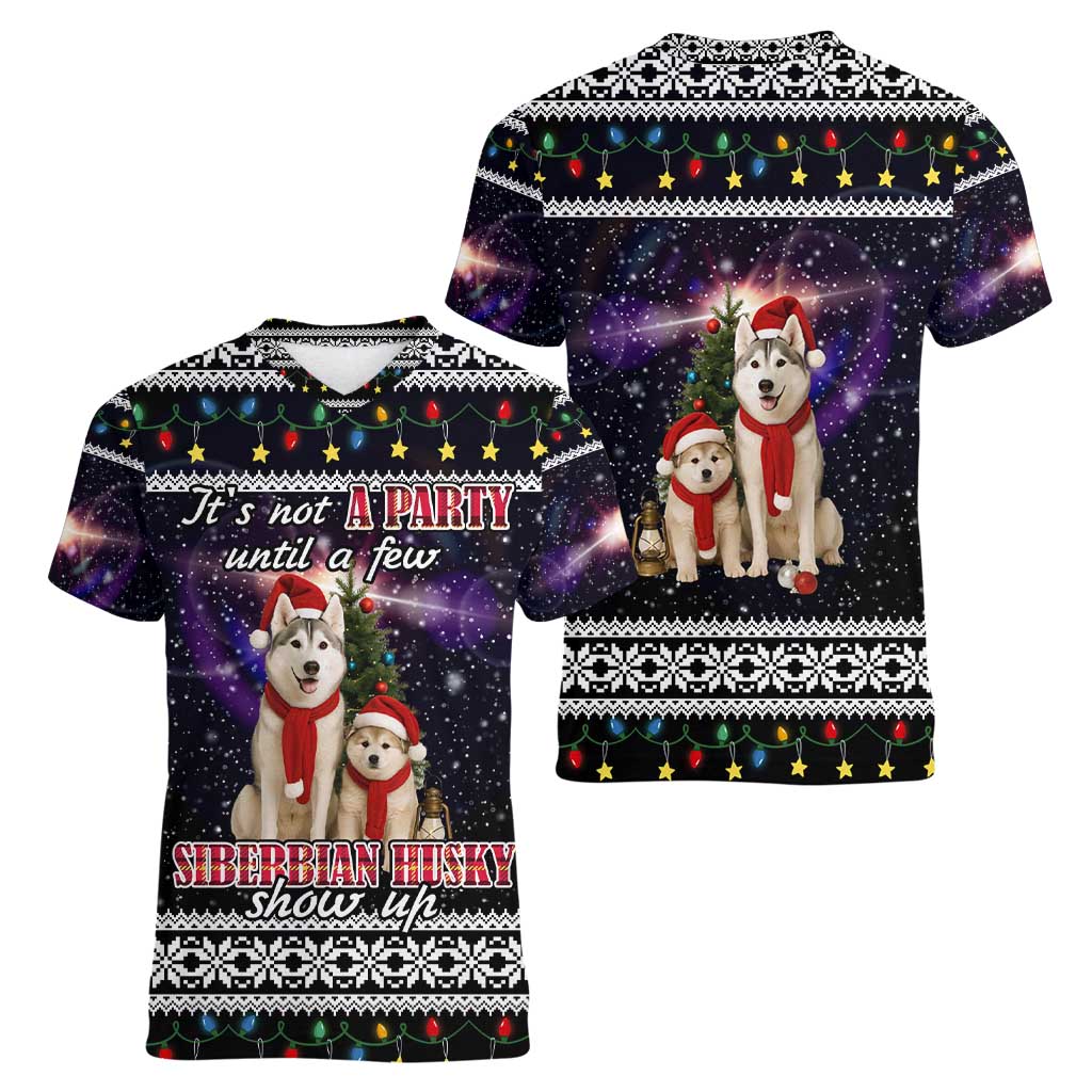 Siberian Husky Show Up Xmas Christmas Women V-Neck T-Shirt Xmas Holiday Patterns - Wonder Print Shop
