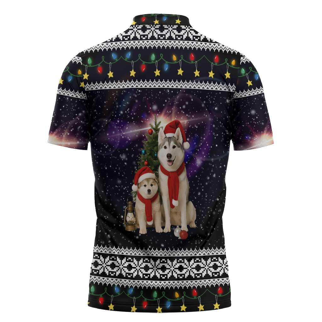 Siberian Husky Show Up Xmas Christmas Zipper Polo Shirt Xmas Holiday Patterns - Wonder Print Shop