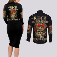 I'm Not A Princess I'm The Fcking Queen Couples Matching Long Sleeve Bodycon Dress and Long Sleeve Button Shirt - Wonder Print Shop