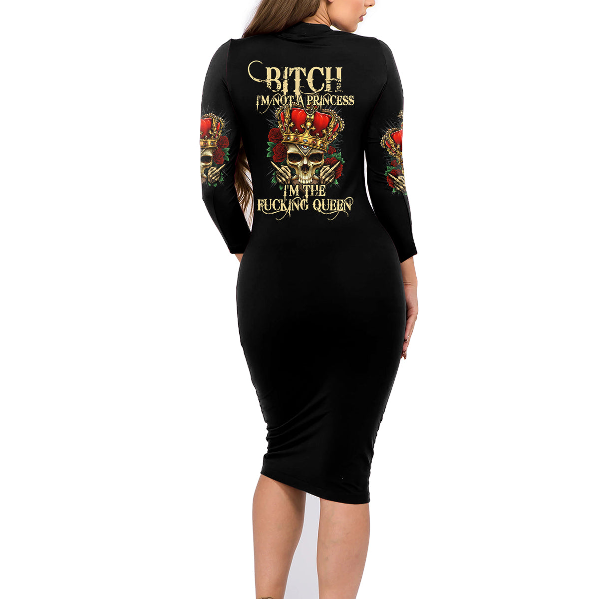 I'm Not A Princess I'm The Fcking Queen Family Matching Long Sleeve Bodycon Dress and Hawaiian Shirt - Wonder Print Shop