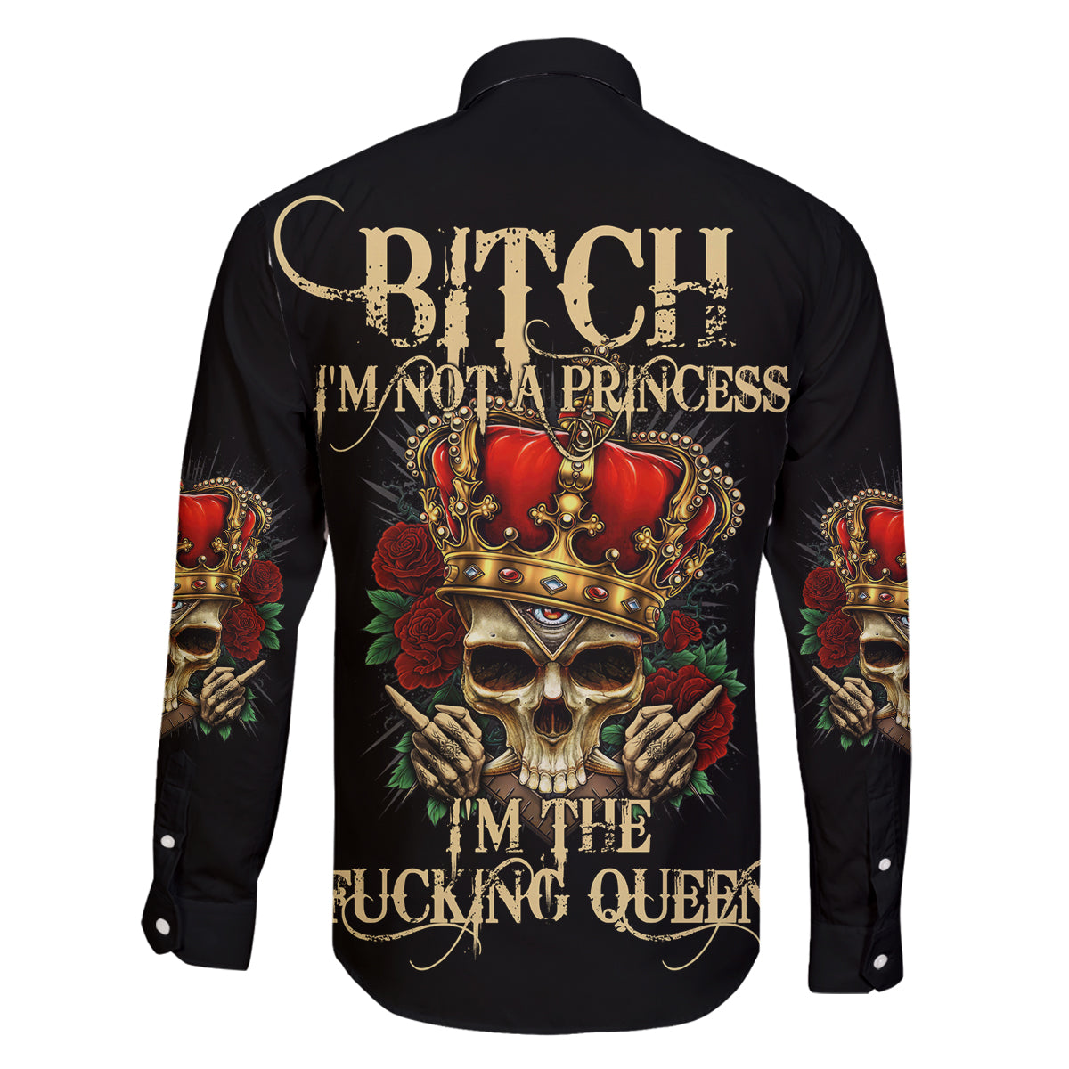 I'm Not A Princess I'm The Fcking Queen Family Matching Off Shoulder Long Sleeve Dress and Hawaiian Shirt - Wonder Print Shop