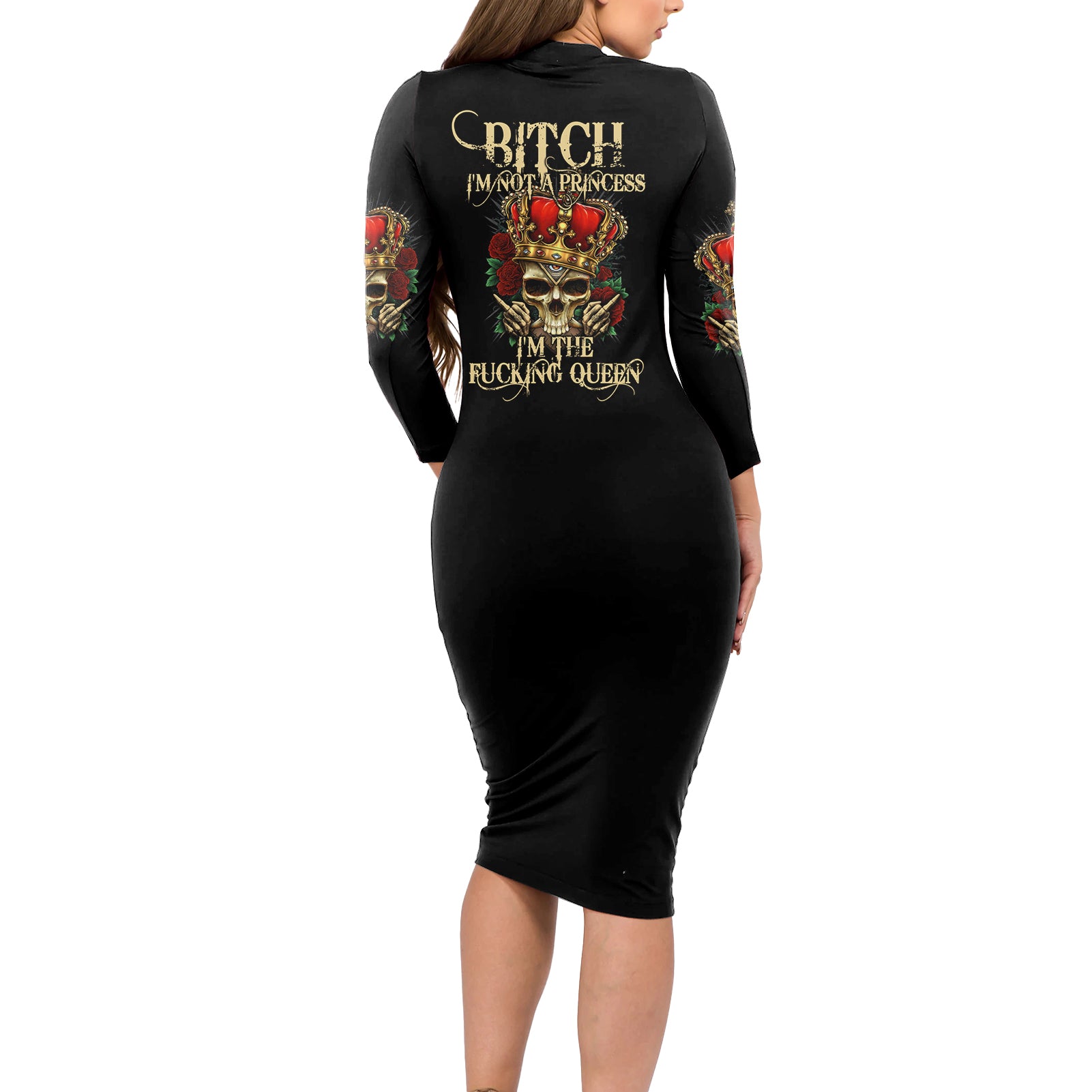 I'm Not A Princess I'm The Fcking Queen Long Sleeve Bodycon Dress - Wonder Print Shop
