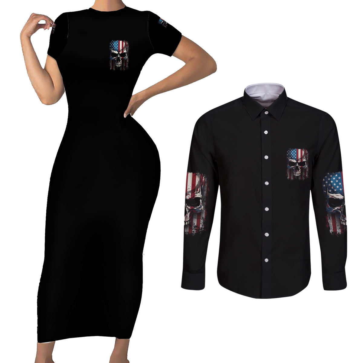Tread Carefully Muthafuka Couples Matching Short Sleeve Bodycon Dress and Long Sleeve Button Shirt - Wonder Print Shop