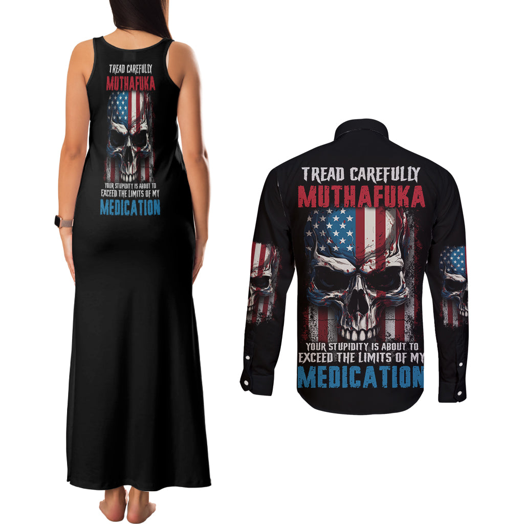 Tread Carefully Muthafuka Couples Matching Tank Maxi Dress and Long Sleeve Button Shirt - Wonder Print Shop