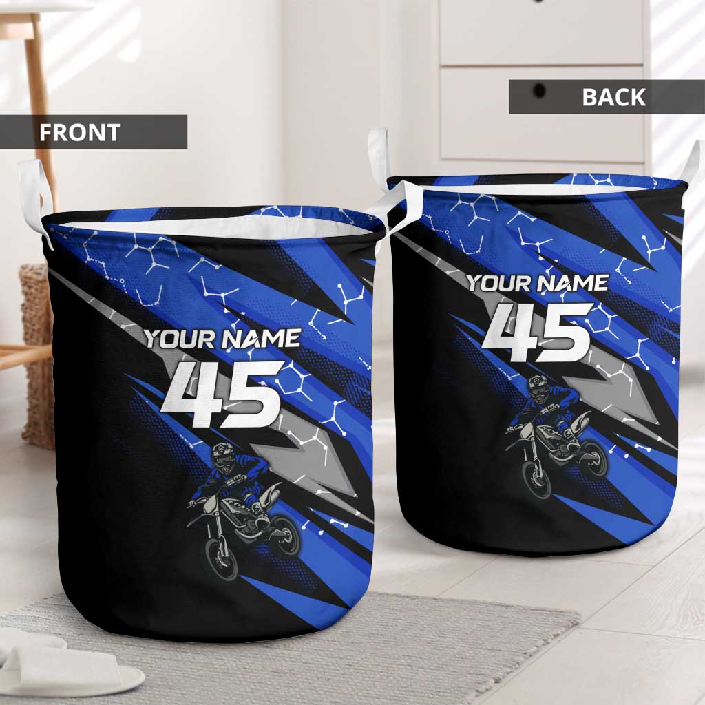 Personalized Extreme Motocross Laundry Basket with Blue Rider – Dirt Bike Racing Design - Wonder Print Shop