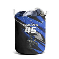 Personalized Extreme Motocross Laundry Basket with Blue Rider – Dirt Bike Racing Design - Wonder Print Shop