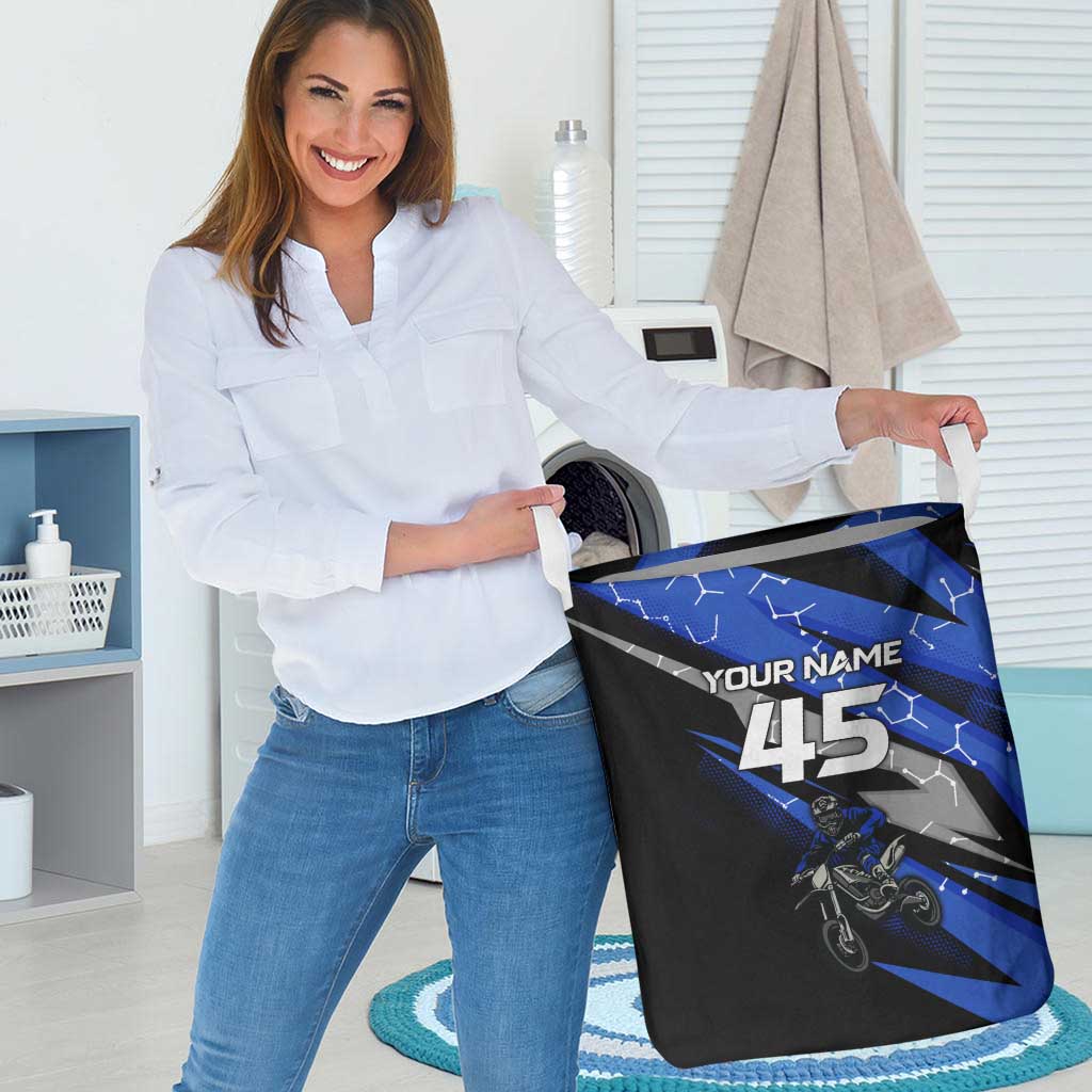 Personalized Extreme Motocross Laundry Basket with Blue Rider – Dirt Bike Racing Design - Wonder Print Shop