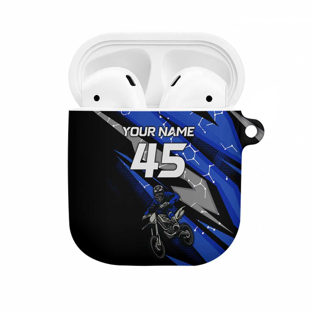 Personalized Extreme Motocross AirPods Case with Blue Rider – Dirt Bike Racing Design - Wonder Print Shop