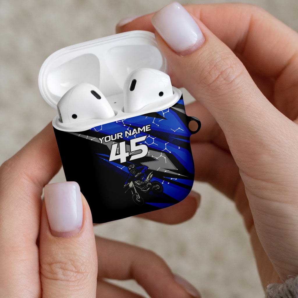 Personalized Extreme Motocross AirPods Case with Blue Rider – Dirt Bike Racing Design - Wonder Print Shop
