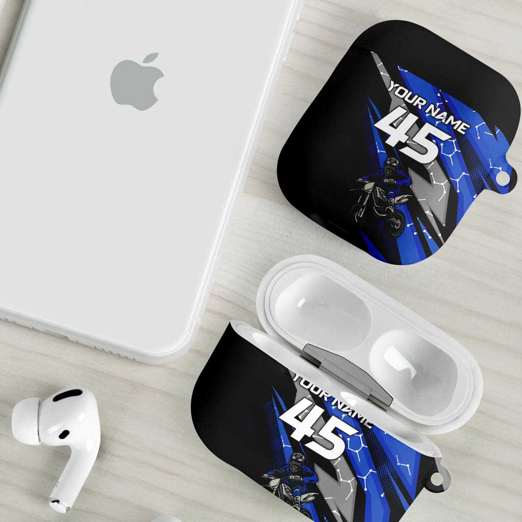 Personalized Extreme Motocross AirPods Case with Blue Rider – Dirt Bike Racing Design - Wonder Print Shop