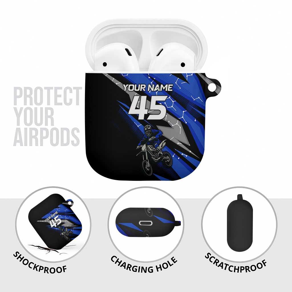 Personalized Extreme Motocross AirPods Case with Blue Rider – Dirt Bike Racing Design - Wonder Print Shop