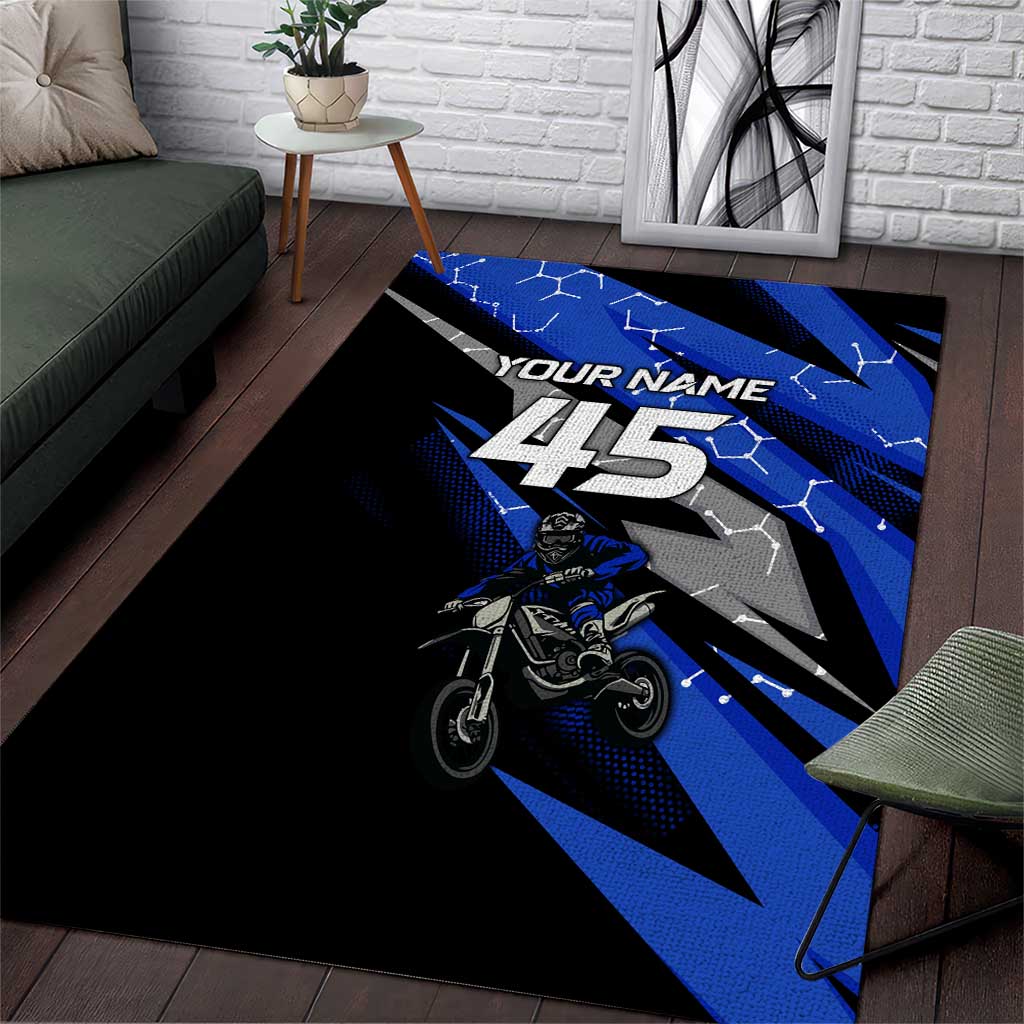 Personalized Extreme Motocross Area Rug with Blue Rider – Dirt Bike Racing Design - Wonder Print Shop