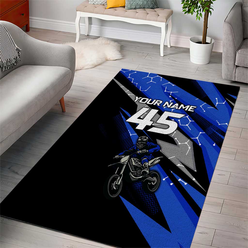 Personalized Extreme Motocross Area Rug with Blue Rider – Dirt Bike Racing Design - Wonder Print Shop