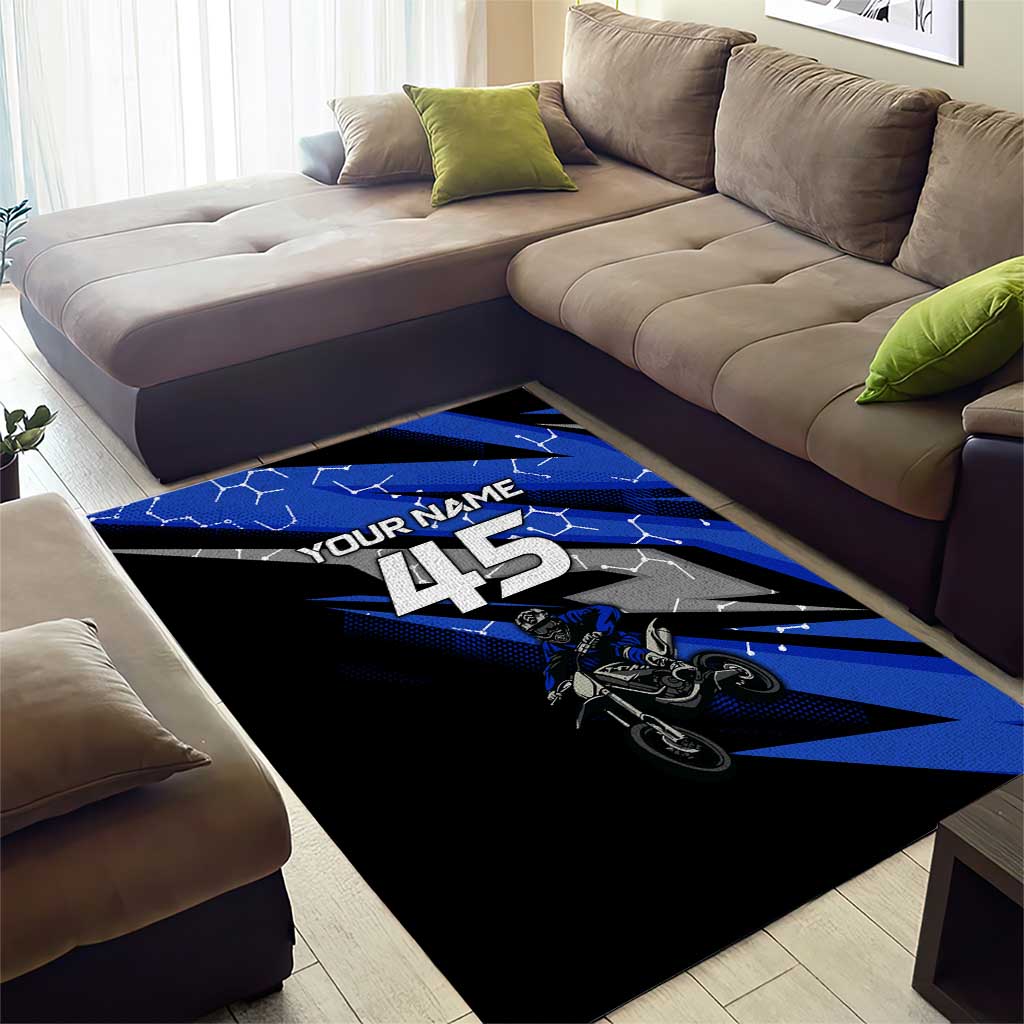 Personalized Extreme Motocross Area Rug with Blue Rider – Dirt Bike Racing Design - Wonder Print Shop