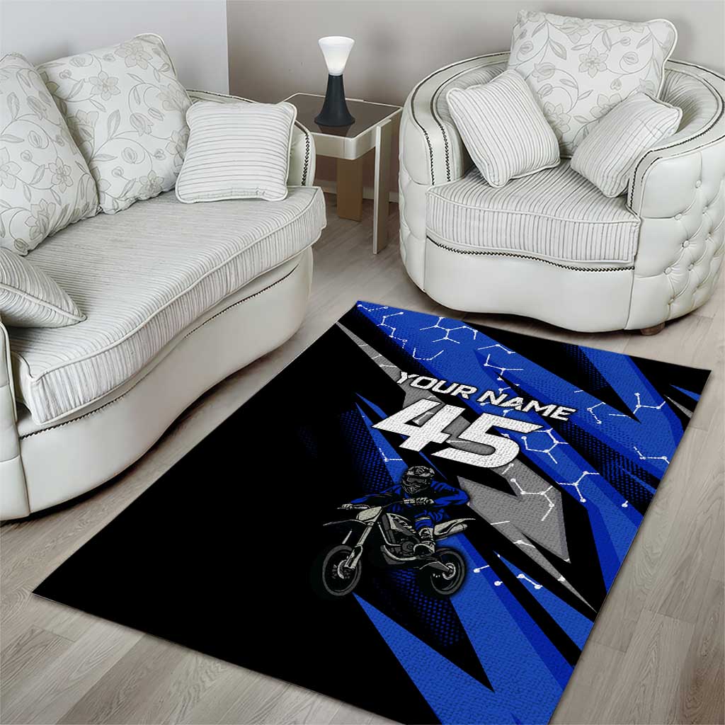 Personalized Extreme Motocross Area Rug with Blue Rider – Dirt Bike Racing Design - Wonder Print Shop
