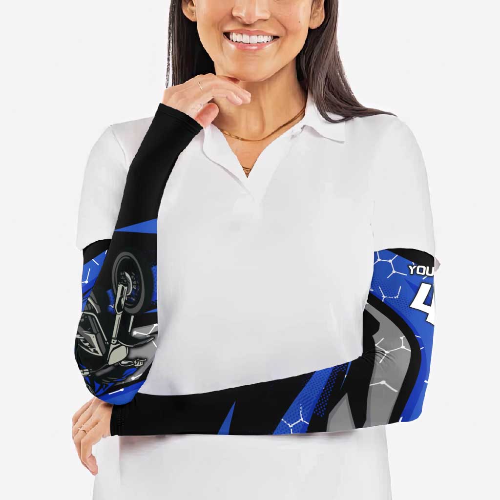 Personalized Extreme Motocross Arm Sleeves with Blue Rider – Dirt Bike Racing Design - Wonder Print Shop