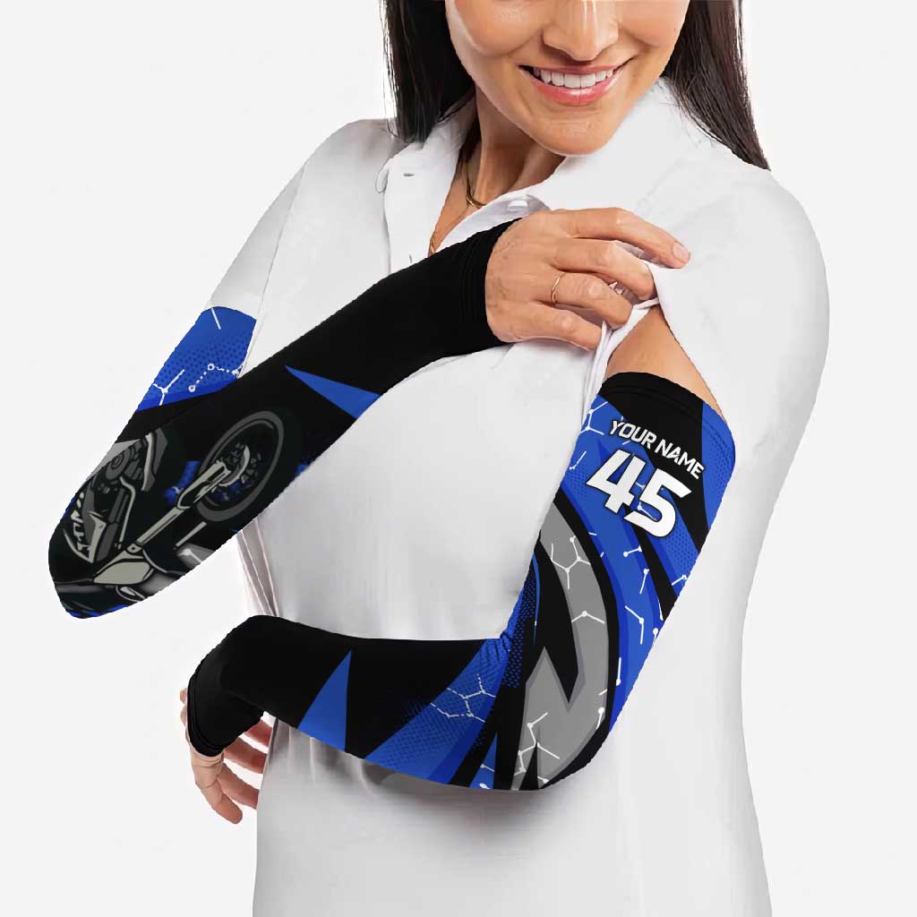 Personalized Extreme Motocross Arm Sleeves with Blue Rider – Dirt Bike Racing Design - Wonder Print Shop